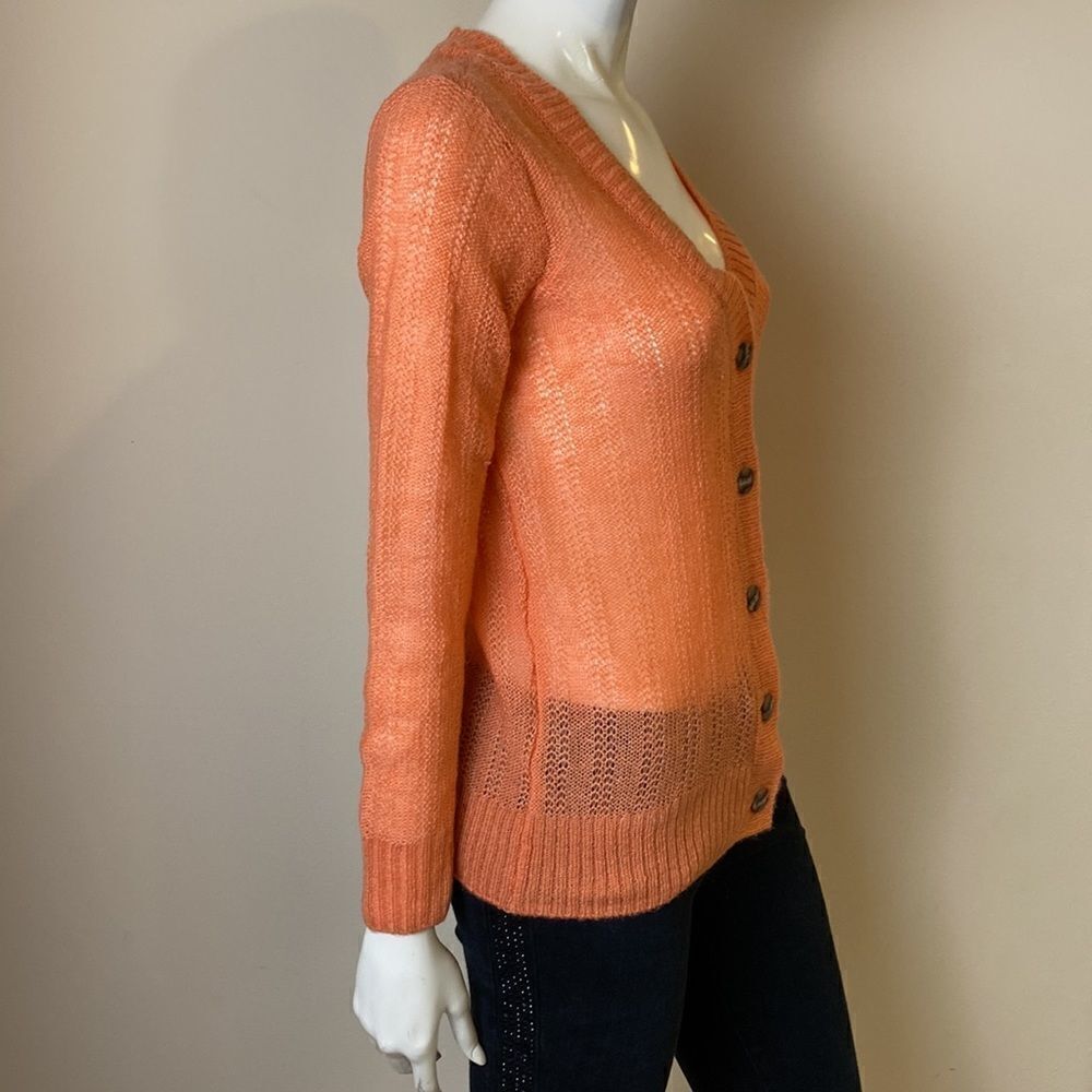 Sonoma Lightweight Orange Loose Knit Sweater V-neckline Cardigan Small NWOT - Picture 3 of 8